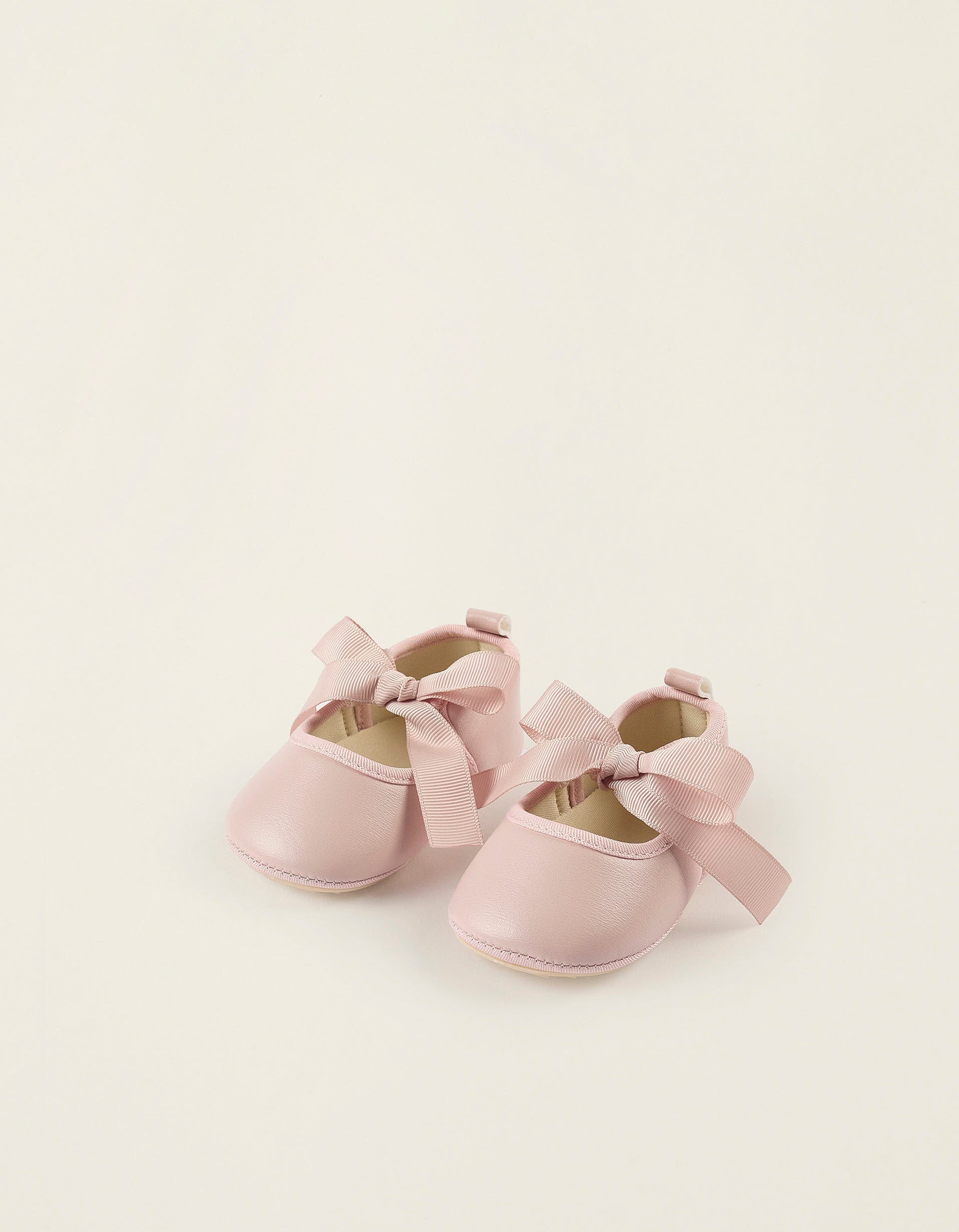 Satin Bow Ballerina Flats for Newborn Girls, Pink