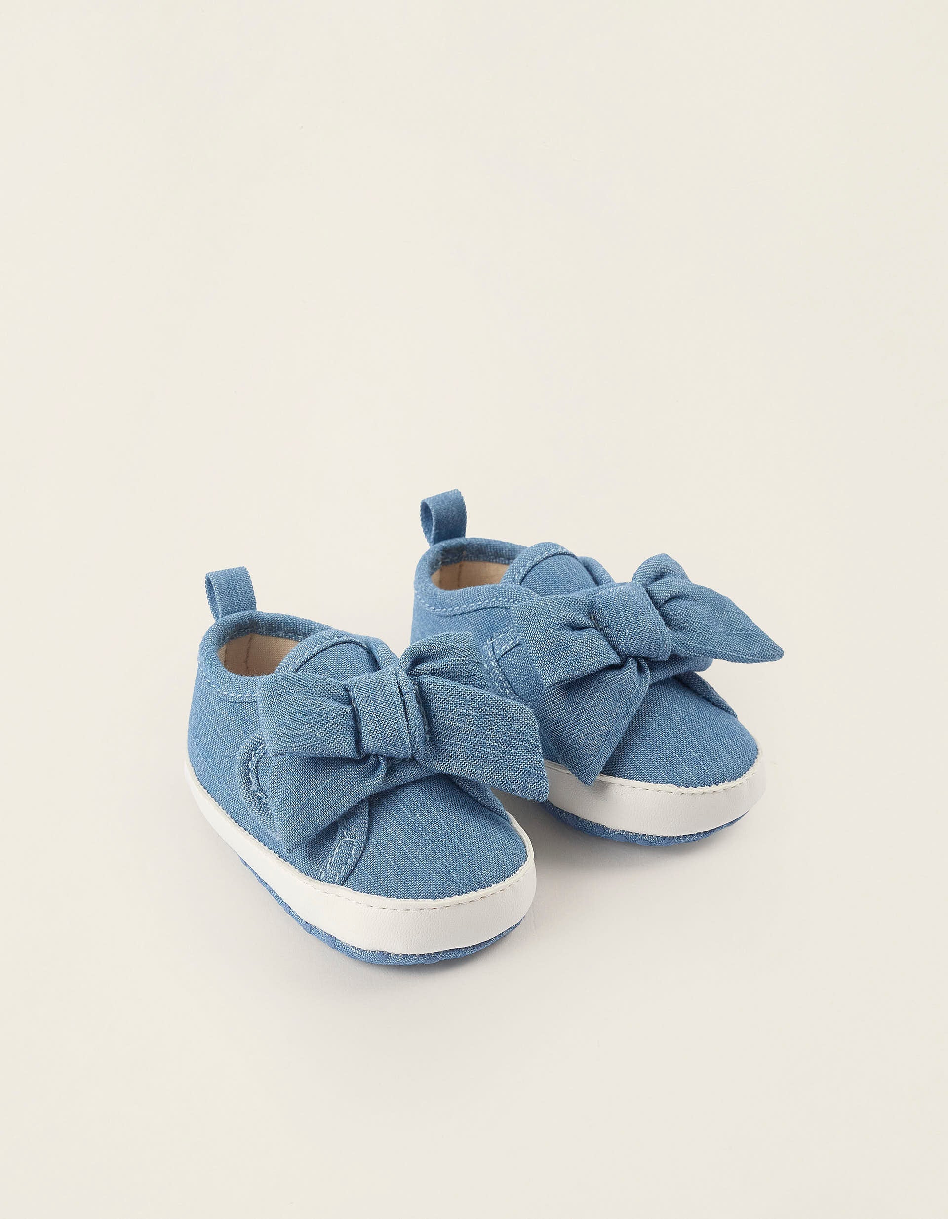 Denim Trainers with Bow for Newborn Girls, Blue | La vie en Rose | KSA