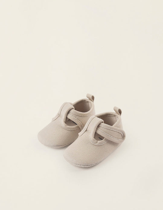 Twill Shoes for Newborn Boys, Beige