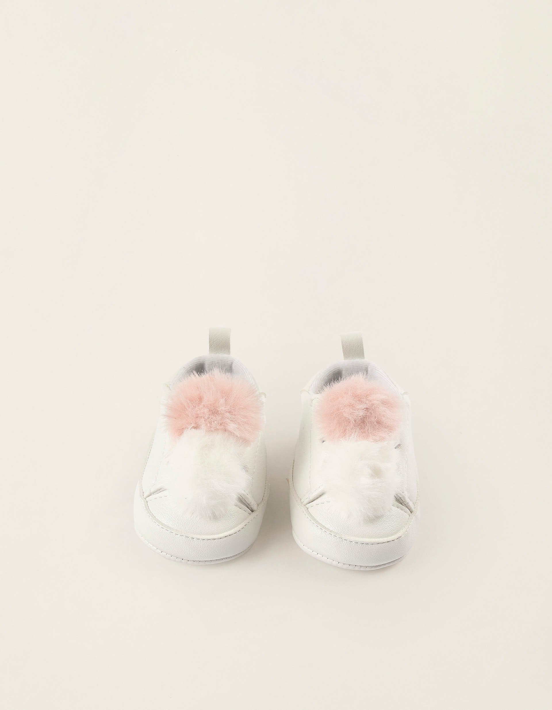 Trainers with Pompons for Newborn Girls, White/Pink | La vie en Rose | KSA