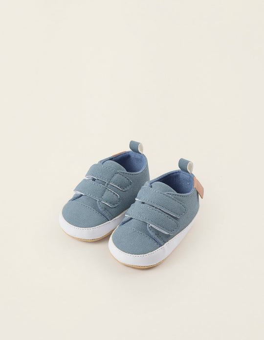 Trainers with Touch Fastener Straps for Newborn Boys, Blue