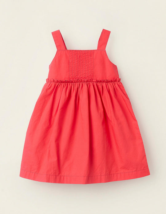 فستان بوبلين بلا أكمام للبنات الرضع، أحمر