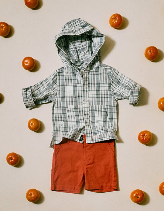 Checkered Hooded Shirt for Baby Boys 'You & Me', White/Blue