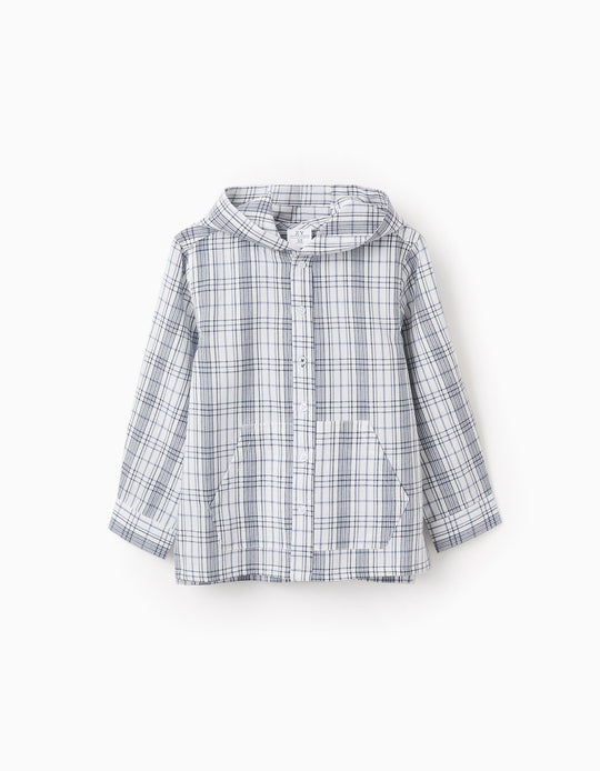 Checkered Hooded Shirt for Boys 'You & Me', White/Blue