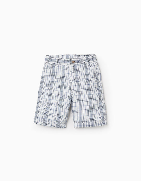Checkered Shorts for Boys 'You & Me', White/Blue