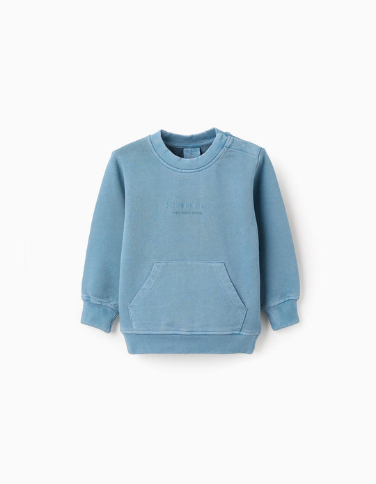 Cotton Sweatshirt with Kangaroo Pocket for Baby Boys, Blue