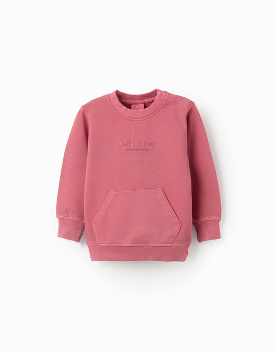 Cotton Sweatshirt with Kangaroo Pocket for Baby Boys, Dark Pink