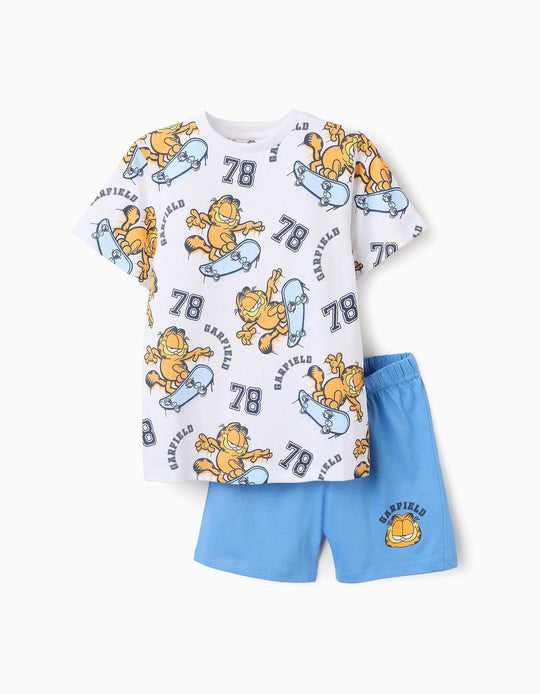 Short Cotton Pyjama for Boys 'Garfield', White/Blue