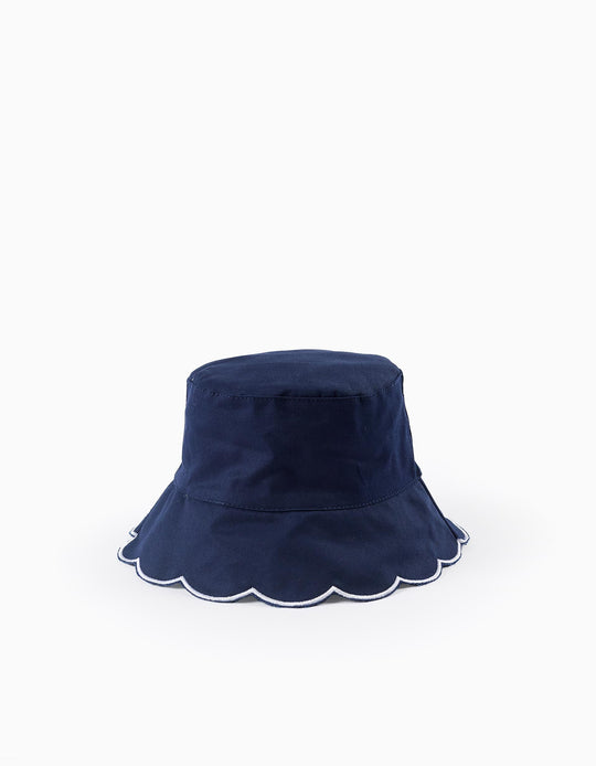 قبعة بحافة متموجة للمواليد والبنات، أزرق داكن