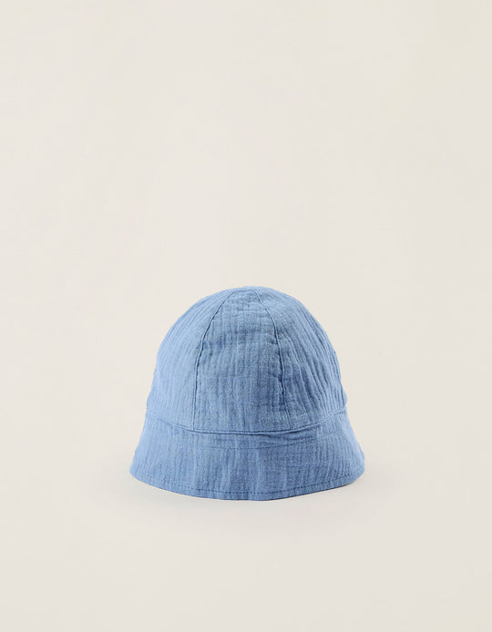Cotton Hat with Side Straps for Newborns and Babies, Blue