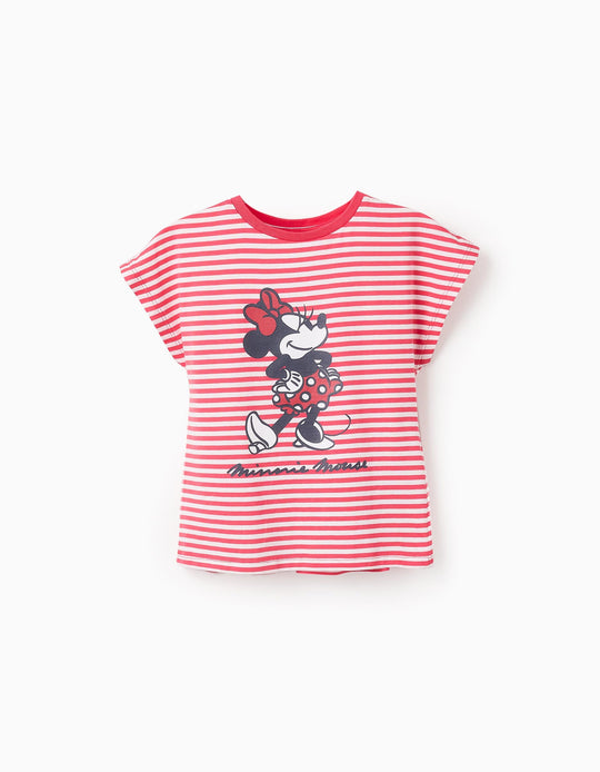 تيشيرت مخطط بكشاكش للبنات ميني ماوس، أبيض/أحمر
