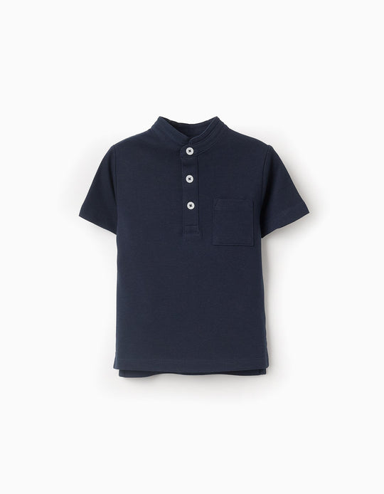 Cotton Polo Shirt with Mao Collar for Baby Boys, Dark Blue