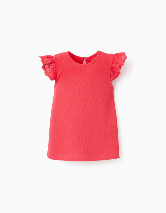 توب مضلع بكشاكش دانتيل للبنات الرضع، أحمر