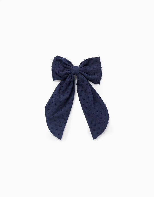 مشبك شعر بفيونكة من قماش بلوميتي للمواليد والبنات، أزرق داكن