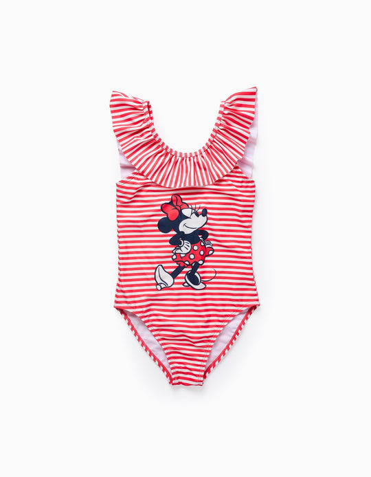 مايوه سباحة مخطط بكشاكش للبنات ميني، أحمر