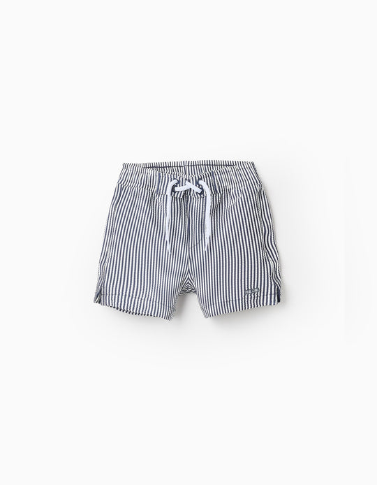 شورت سباحة مخطط للأولاد الرضع، أبيض/كحلي