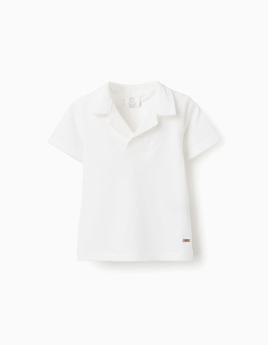Cotton Piqué T-shirt for Baby Boys, White