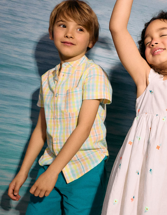 Cotton Shirt with Check for Boys 'B&S', Multicolour