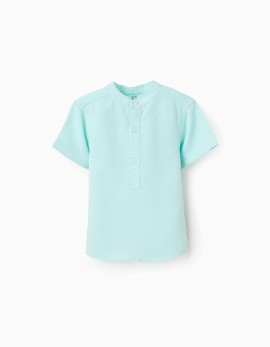 Short Sleeve Shirt with Mao Collar for Baby Boys, Aqua Green