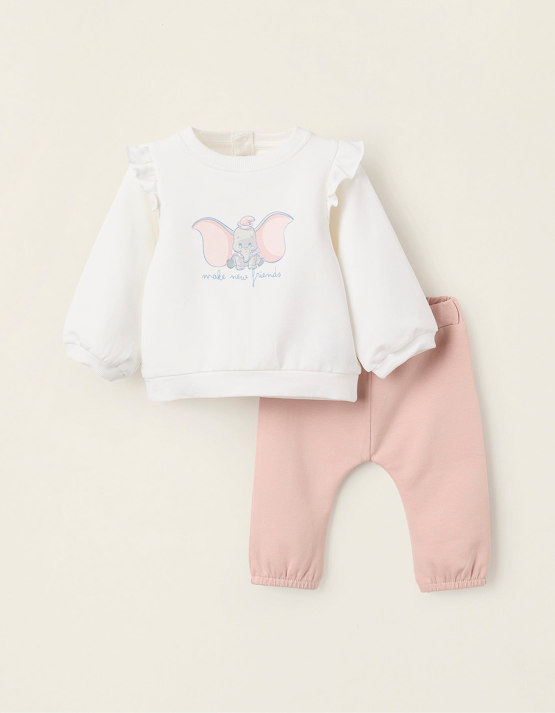 Sweatshirt + Joggers for Newborn Girls 'Dumbo', Pink/White