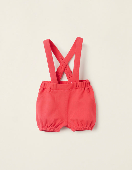 شورت بيكيه بحمالات قابلة للإزالة للمواليد، أحمر