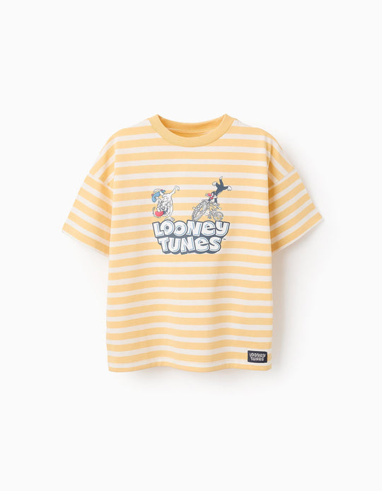 تيشيرت مخطط للأولاد لوني تونز، أصفر/أبيض