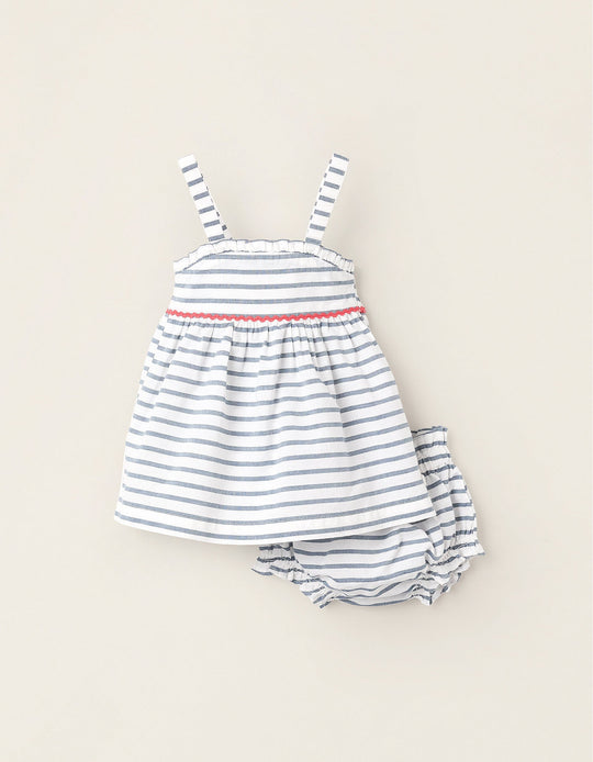 توب مخطط + بلومرز للمواليد البنات، أبيض/أزرق