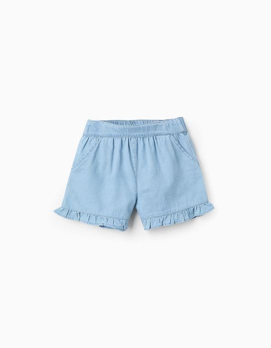 Ruffled Denim Shorts for Girls, Blue