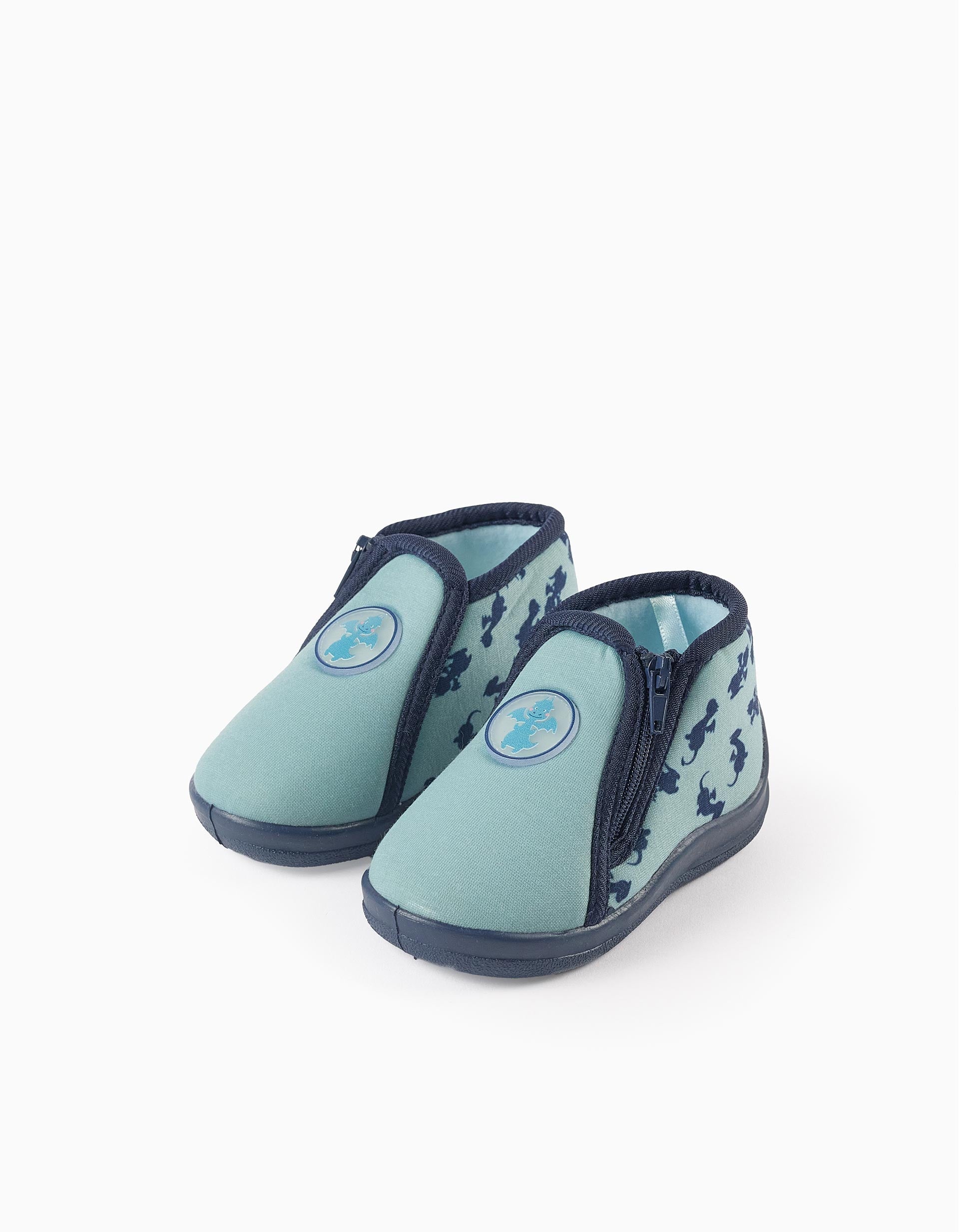 Slippers with Zip for Baby Boys 'Dragons', Green/Blue