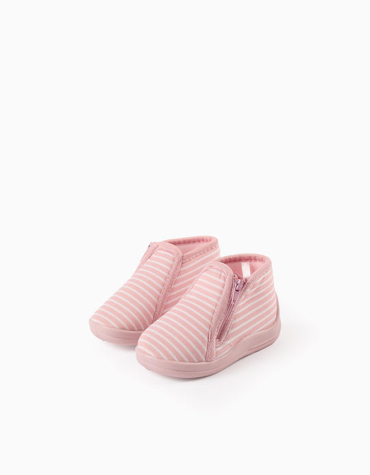 شباشب مخططة بسحاب للبنات الرضع، وردي