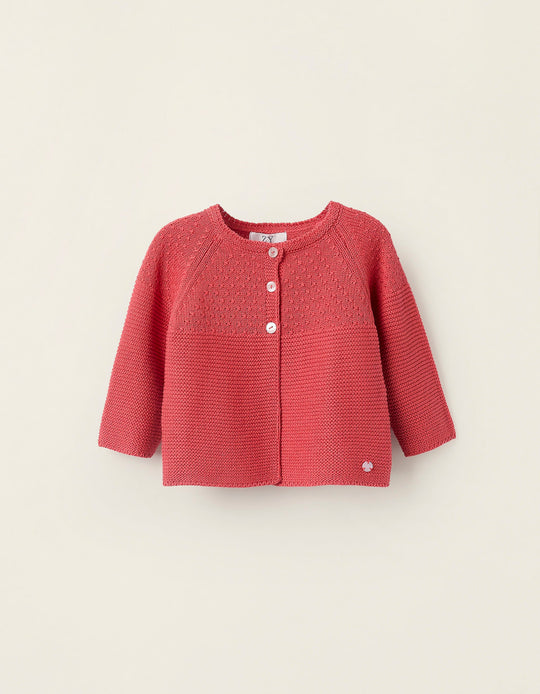 Cardigan in Cotton Knit for Newborn Girls 'You&Me', Red