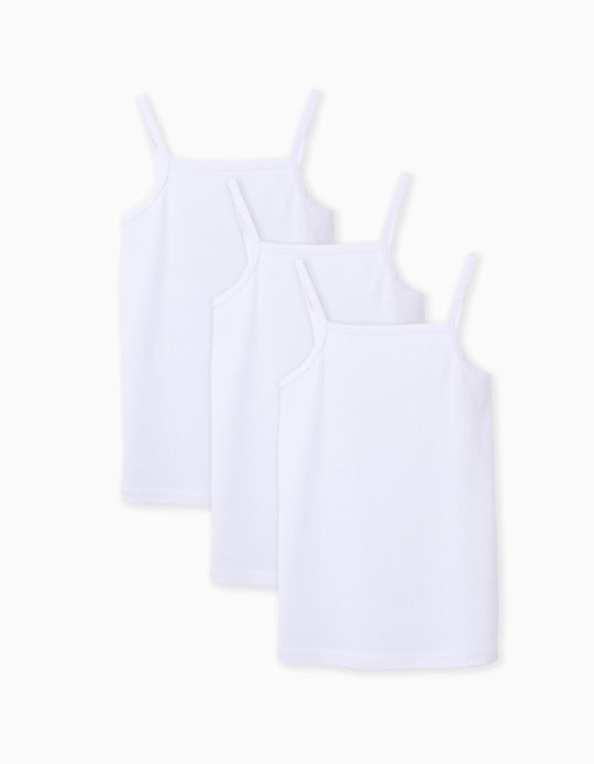 عبوة 3 توبات فيست قطنية بحمالات للبنات، أبيض