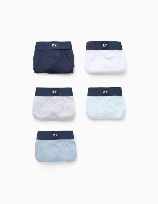 Pack of 5 Plain Briefs for Boys, Blue/White/Grey