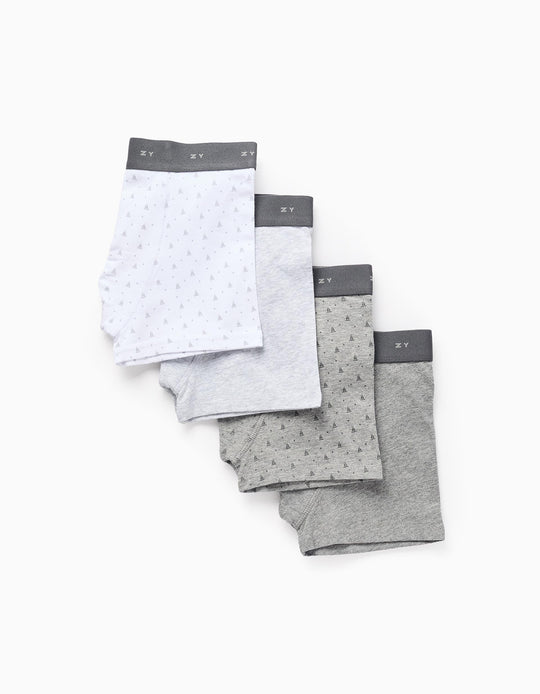 باك من 4 بوكسر للأولاد قارب شراعي، أبيض/رمادي