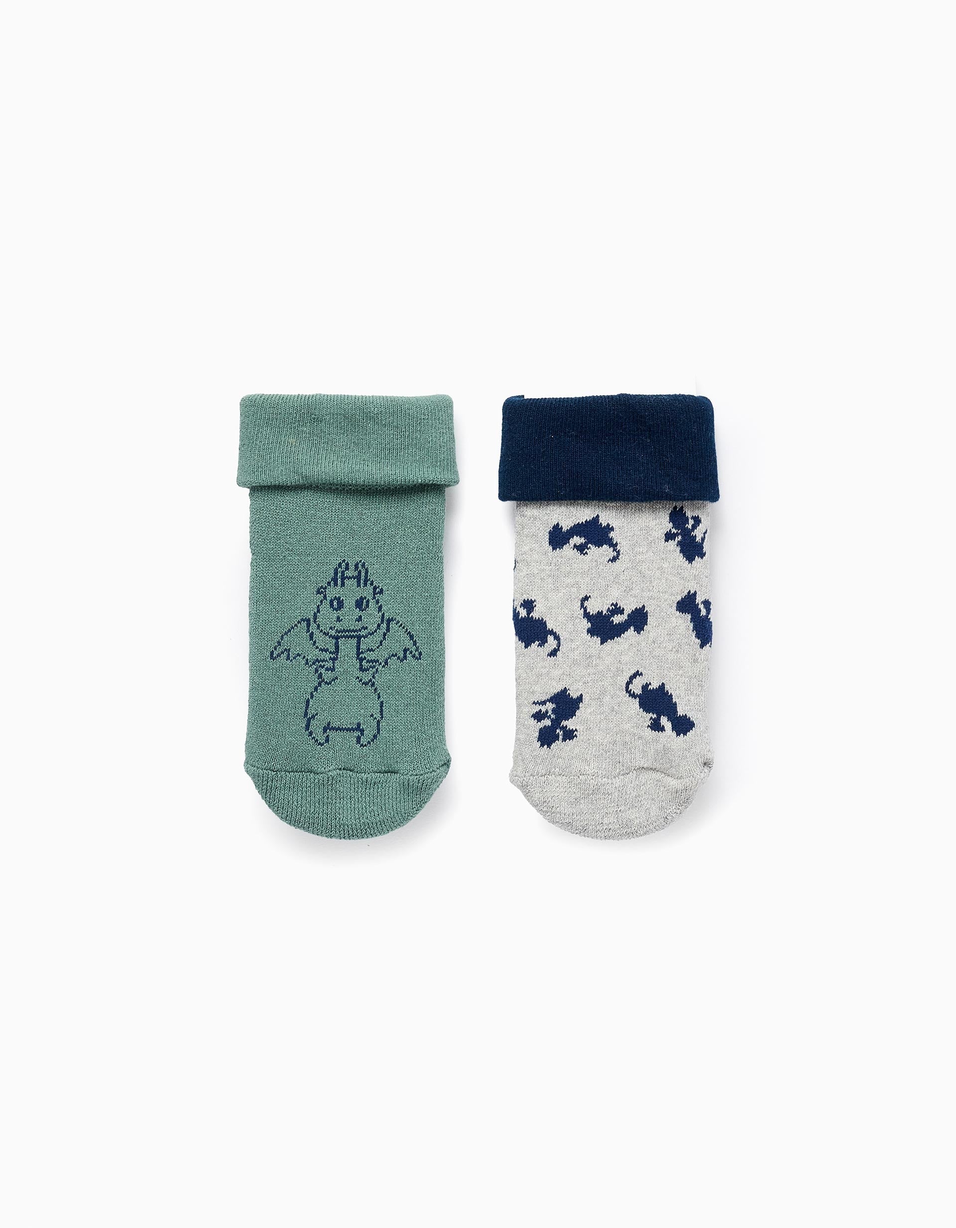 Pack of 2 Non-Slip Socks for Baby Boys 'Dragons', Grey/Green