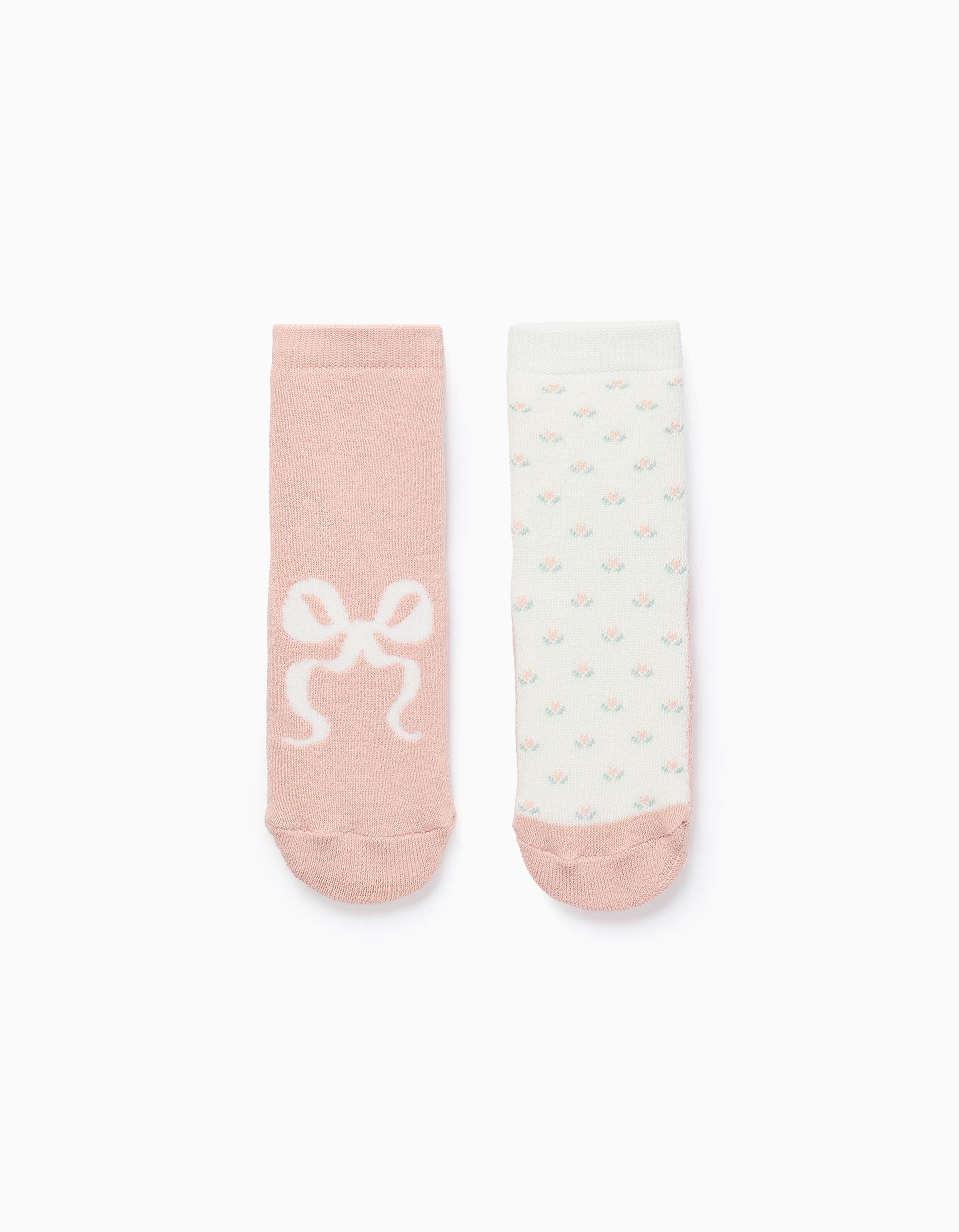 Pack of 2 Non-Slip Socks for Girls 'Flowers', Pink/White