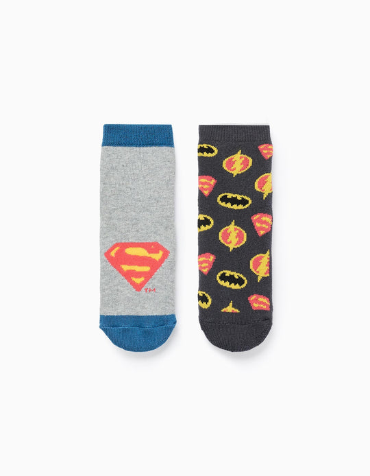 طقم من 2 جوارب غير قابلة للانزلاق للأولاد سوبرمان، رمادي