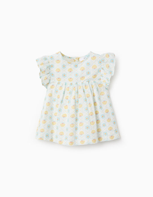 Blouse with Vintage Floral Motif and Ruffles for Baby Girls, Multicolour