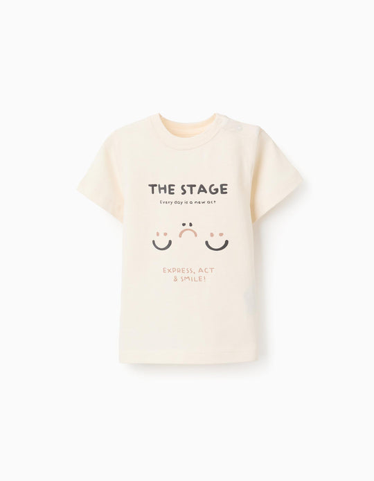 تيشيرت جيرسي قطن للأولاد الرضع "سمايلي"، بيج