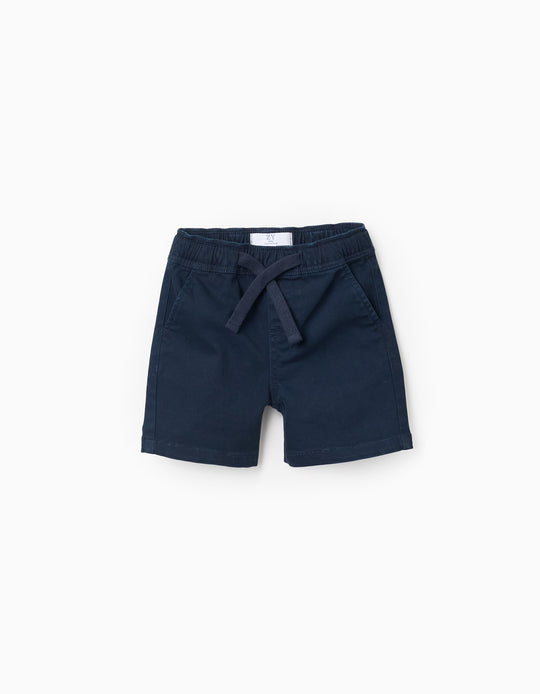Twill Shorts with Elastic Waistband and Drawstring for Baby Boys, Blue