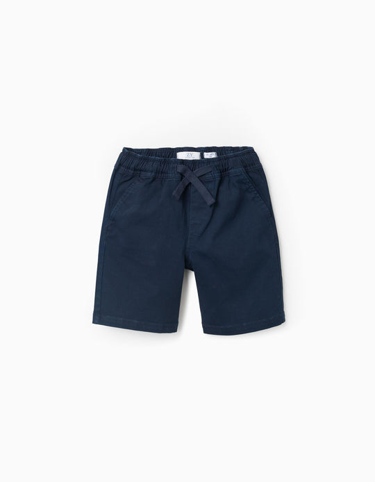 Twill Shorts with Elastic Waistband and Drawstring for Boys, Blue
