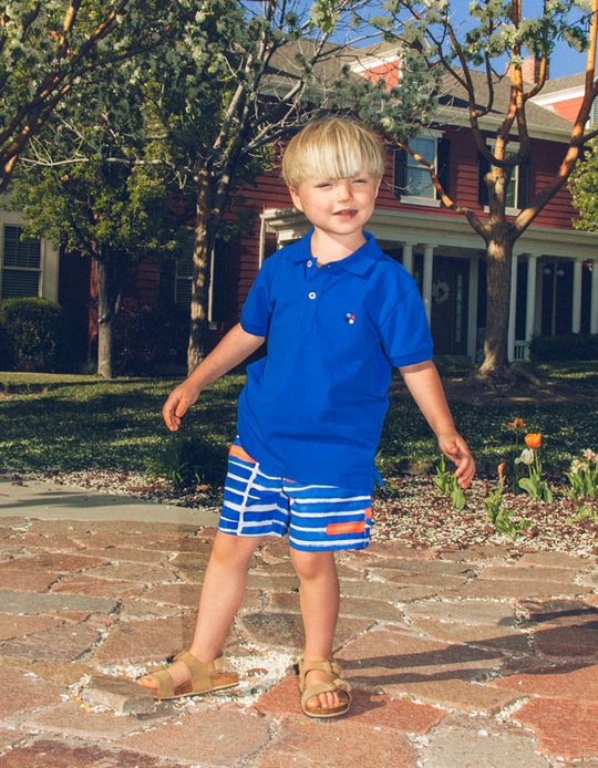 Cotton Polo Shirt with Embroidery for Boys 'You&Me', Blue