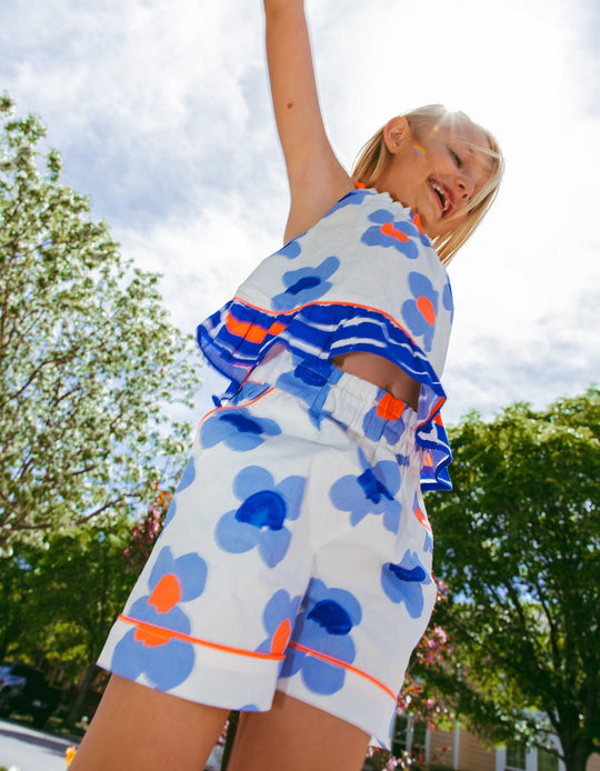 شورت بنقشة زهور للبنات You&Me، أبيض/أزرق/كورال