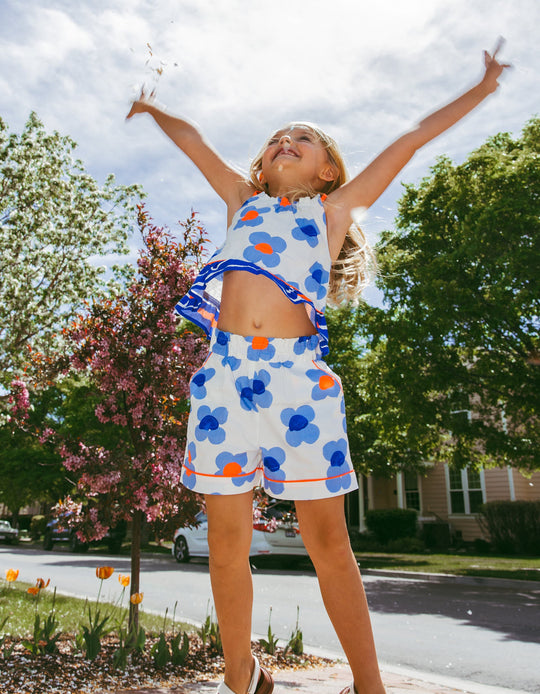 Top Floral Motif for Girls 'You&Me', White/Blue/Coral