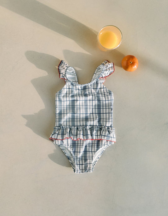 Swimsuit with Check for Baby Girls 'You&Me', White/Blue