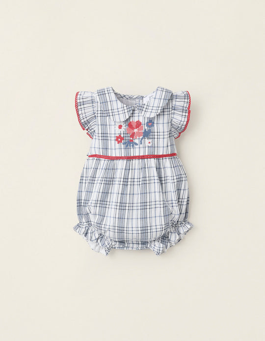Checkered Jumpsuit with Embroidery for Newborn Girls 'You&Me', Multicolour