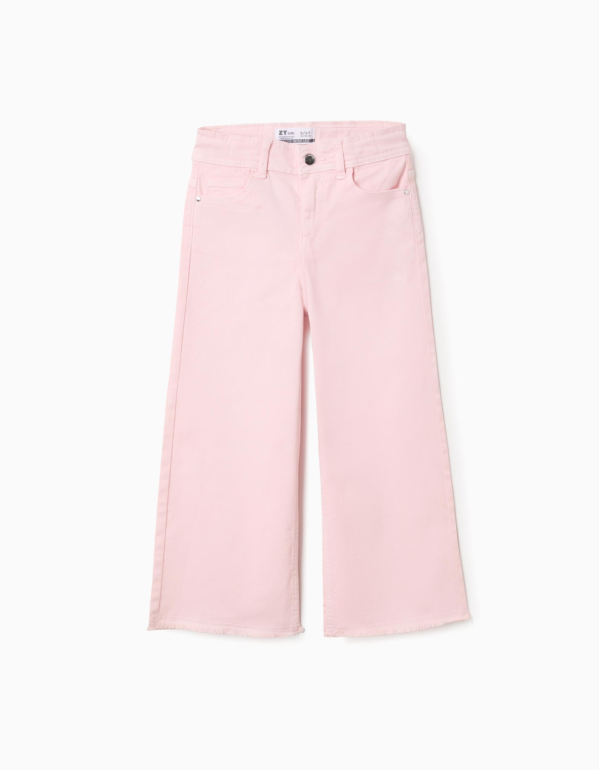 Wide Leg Twill Trousers with Frayed Hems for Girls, Light Pink | Ziddy KSA