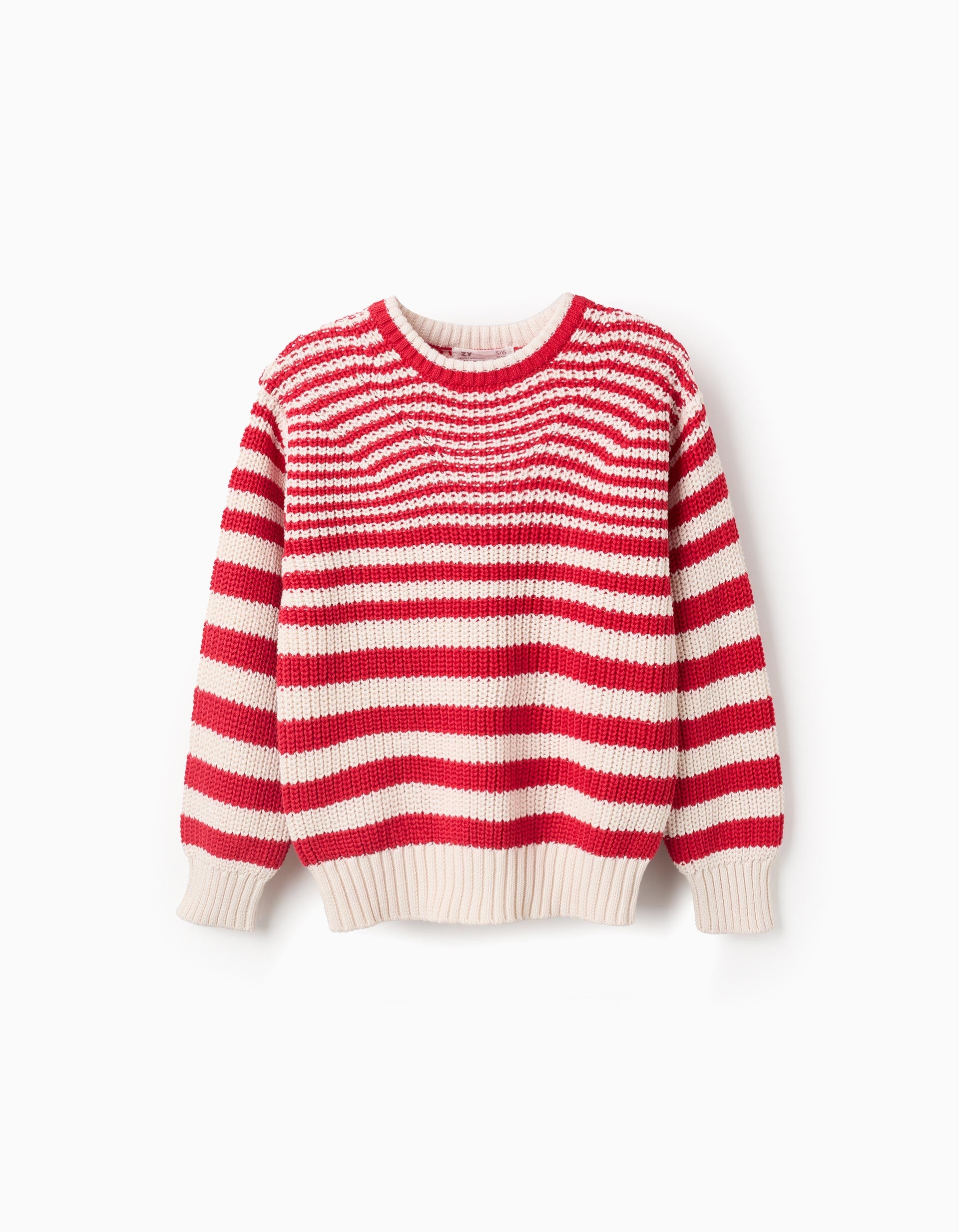 Cotton Striped Jumper for Girls, Beige/Red | Ziddy KSA