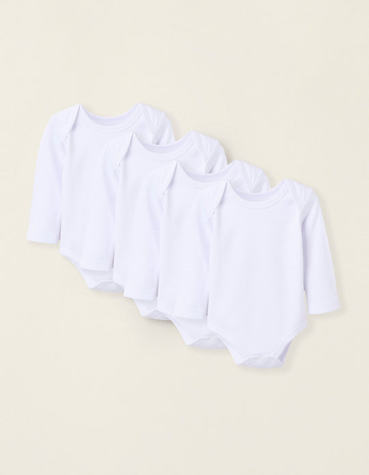 Pack of 4 Plain Cotton Bodysuits for Newborns and Babies, White
