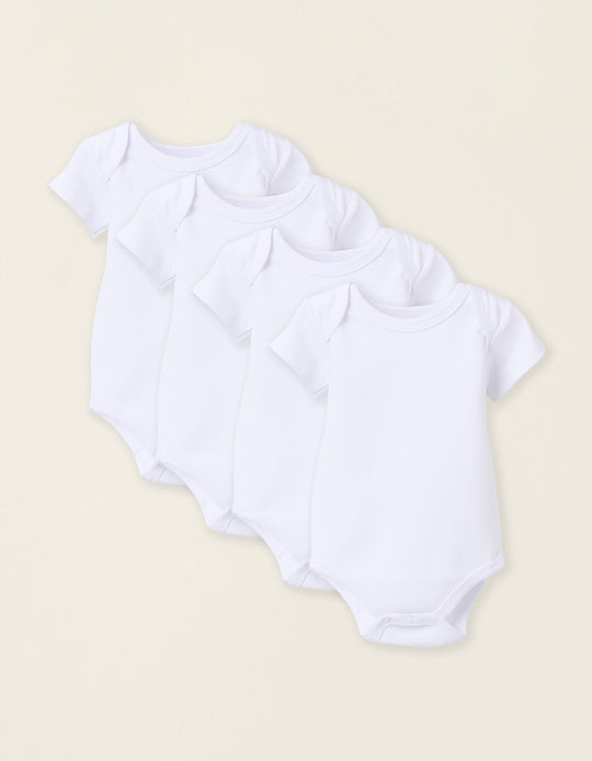 Pack of 4 Short Sleeve Cotton Bodysuits for Baby, White